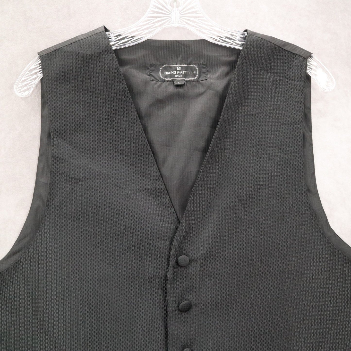 Bruno Piattelli Black Checker 6 Button Waistcoat Tuxedo Formal Suit Vest 46R L