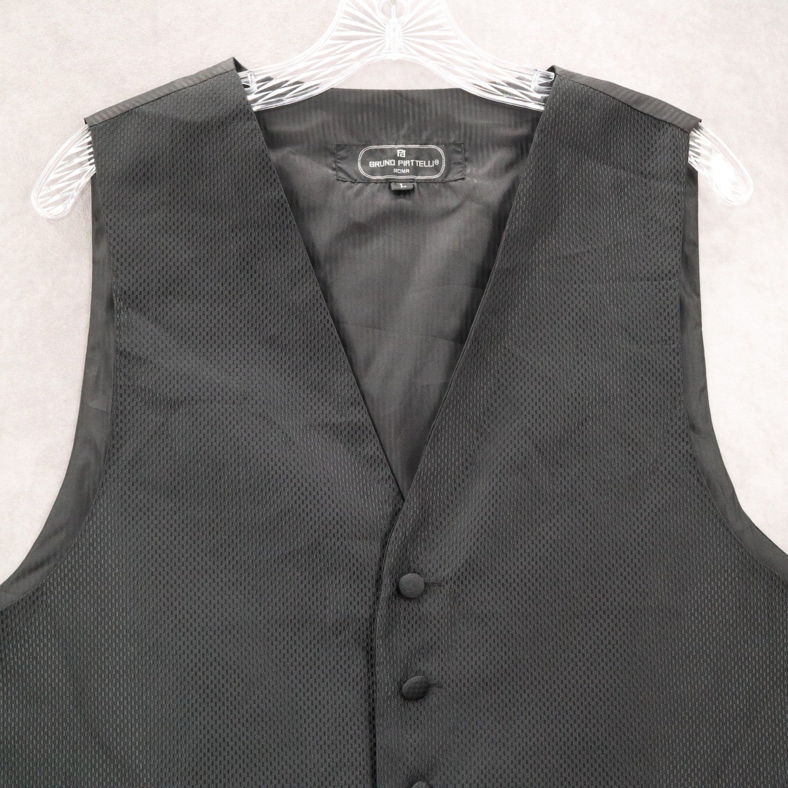 Bruno Piattelli Black Checker 6 Button Waistcoat Tuxedo Formal Suit Vest 46R L