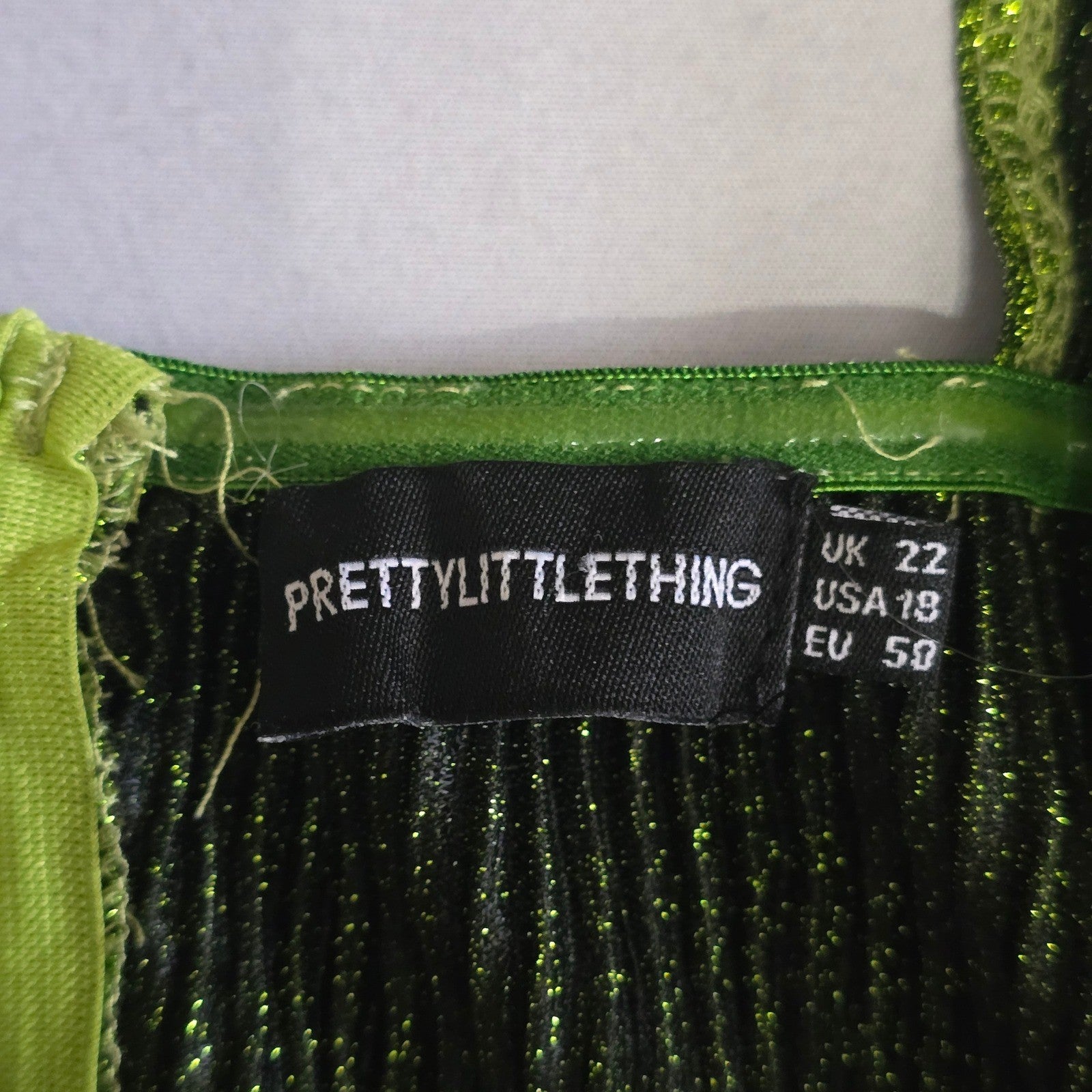 Pretty Little Thing Green Sparkle Plunge V Neck One Piece Bodysuit Top Plus 18