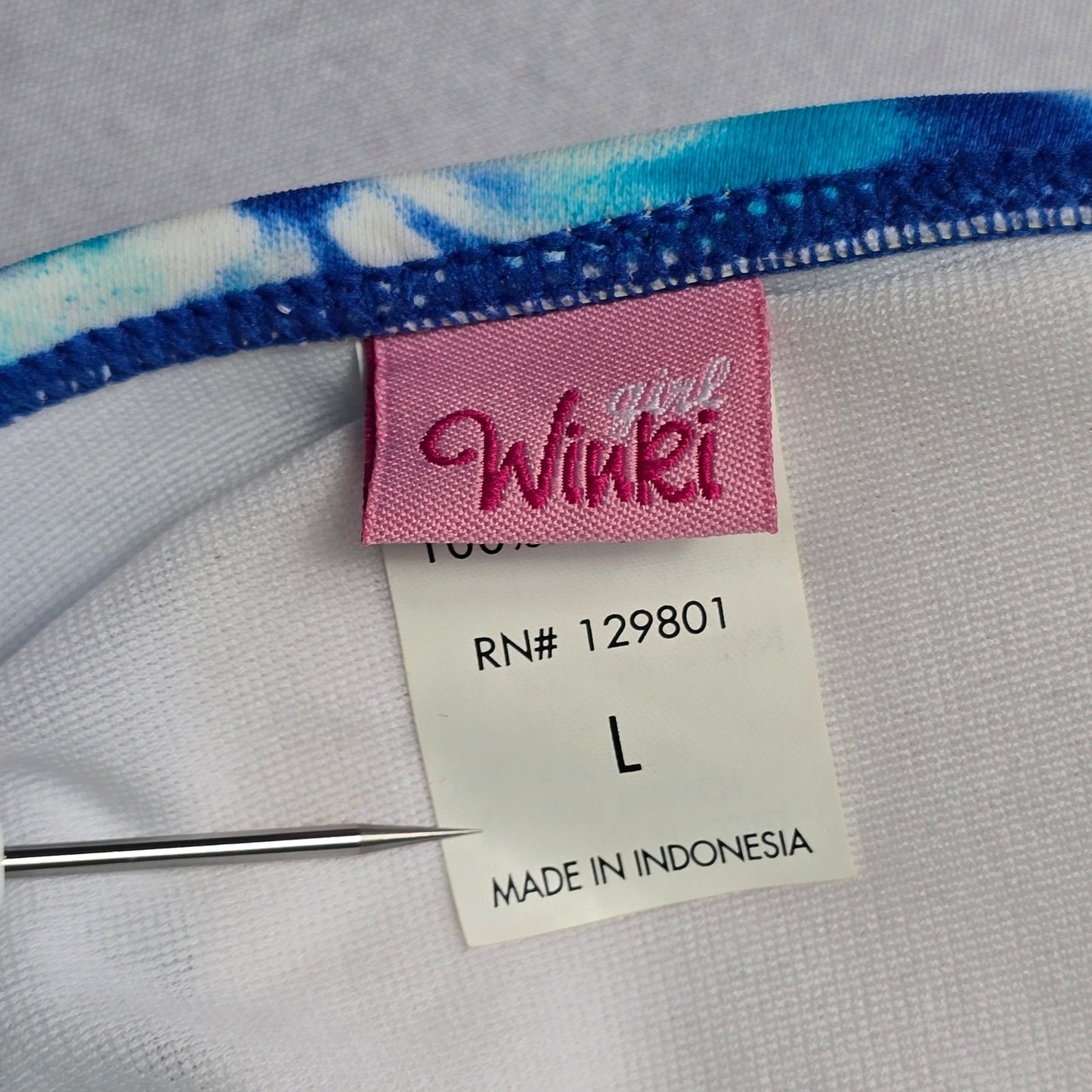 Winki Girl Blue Tie Dye Halter Tie Swim Sports Bra Beach Bikini Top L Large