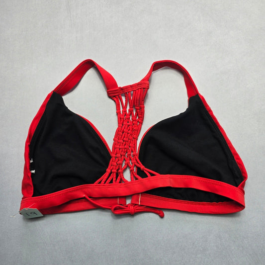 Red Crochet Tie Boho Racerback Swim Sports Bra Beach Bralette Bikini Top L Large