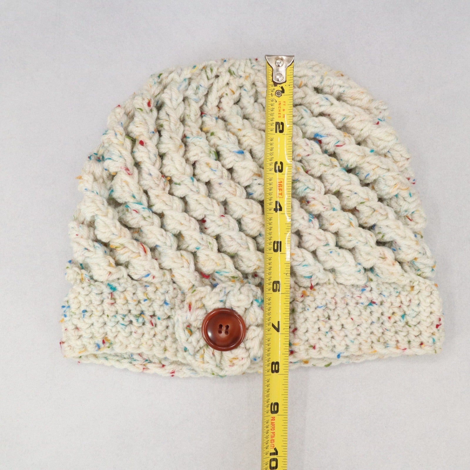 White Multi Cable Knit Flower Button Y2K Vintage Beanie Cap Hat