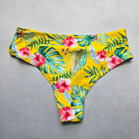 Yellow Floral Swim Beach Cheeky Flirty Boho Bikini Bottom L Large