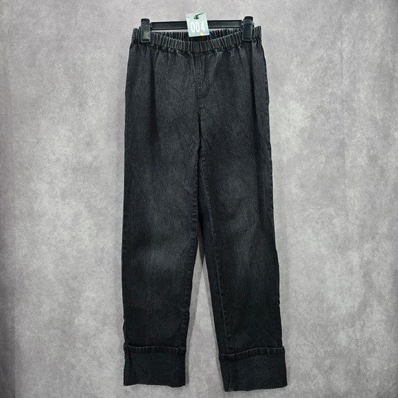 Diane Gilman Black Pull On Straight Classic Elastic Denim Pants Jean M Medium