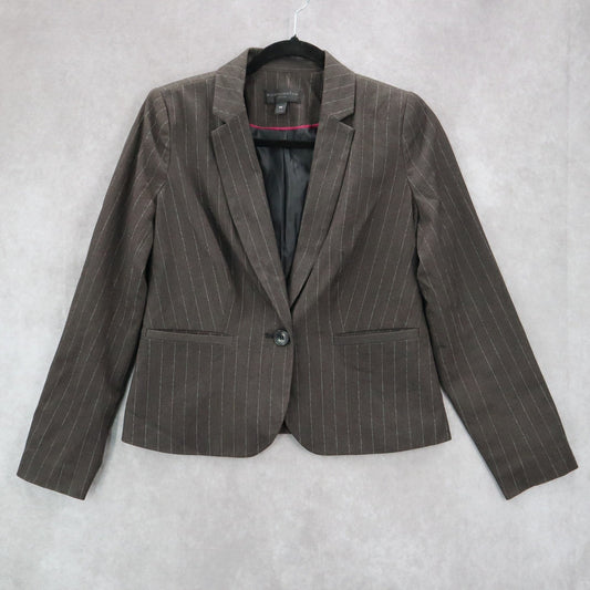 Worthington Brown Pinstripes Notch Short Blazer Coat Suit Jacket Petite Small