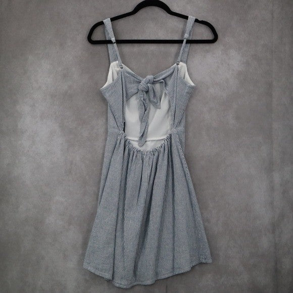 Hollister Blue Stripe Fit Flare Cutout Nautical Beach Tie Preppy Dress Small S