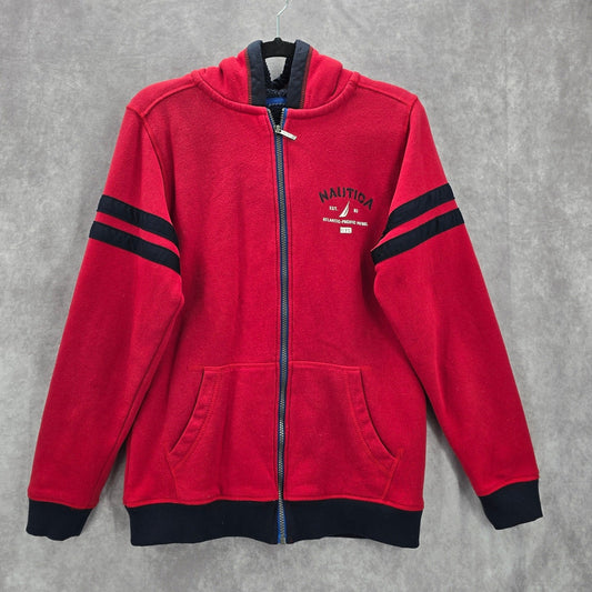 Nautica Red Zip Long Sleeve Fleece Sherpa Sweater Hoodie Boys Youth XL 18 20
