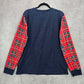Blue Christmas Family Santa Reindeer Holiday Festive Print Plaid Top Medium