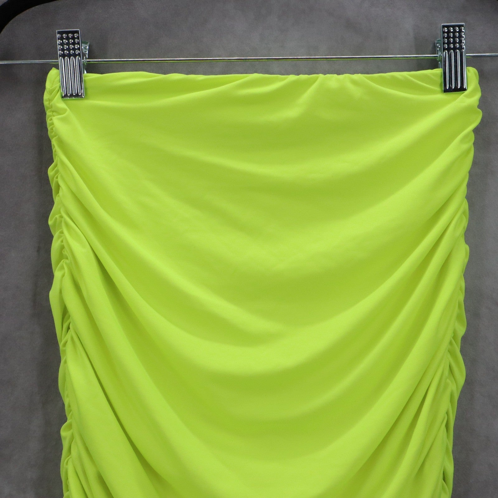 Green Neon Ruched Stretchy Tube Swim Party Pencil Bodycon Drape Top S Small