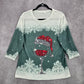 Green Snow Flake Wine Santa Cozy Vibe Christmas Print Top Medium