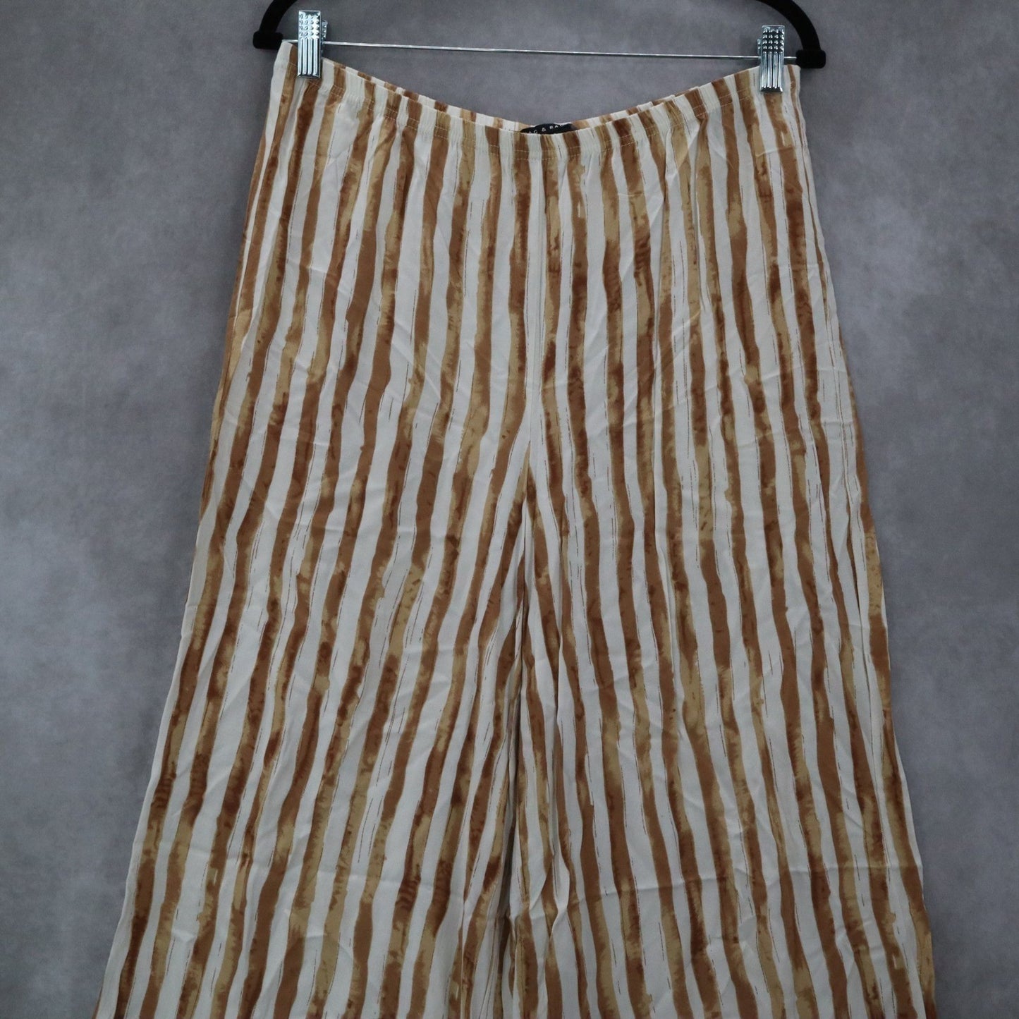 Zac & Rachel Yellow Stripe Pull On Wide Leg Boho Comfy Trouser Pants Large
