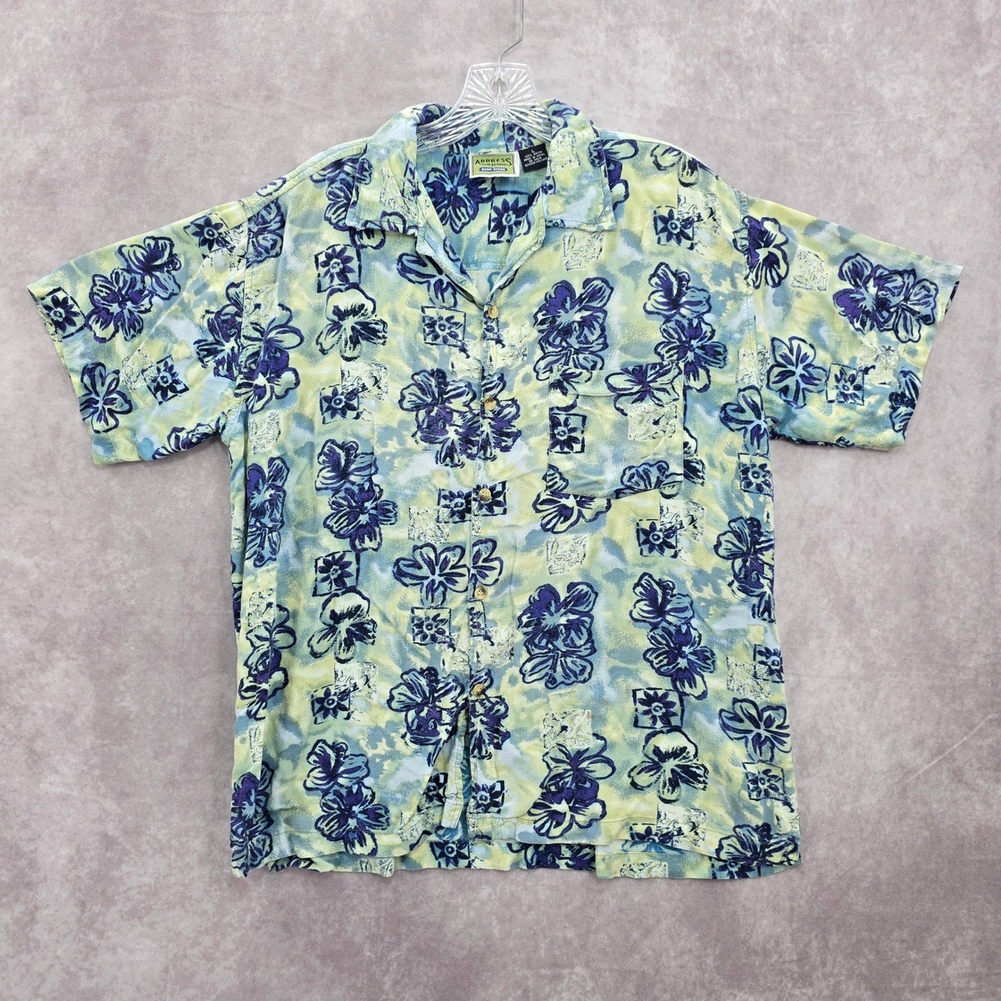 Address Unknown Green Palm Tropical Surf Island Vintage Relax Hawaiian Shirt L