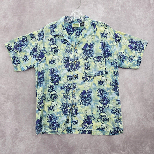 Address Unknown Green Palm Tropical Surf Island Vintage Relax Hawaiian Shirt L
