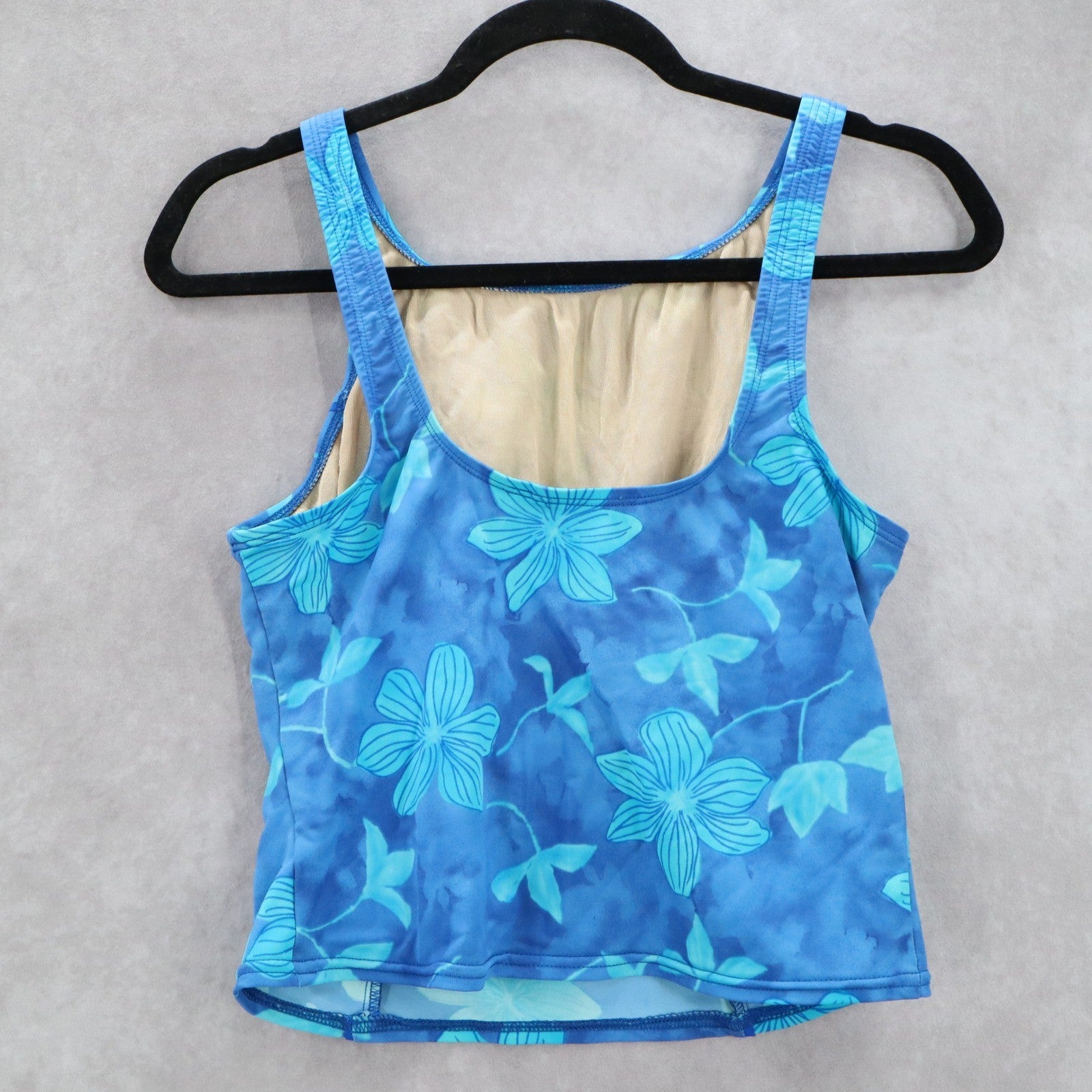 Blue Floral Swim Beach Boho Sports Bra Crop Summer Tank Tankini Top S Small