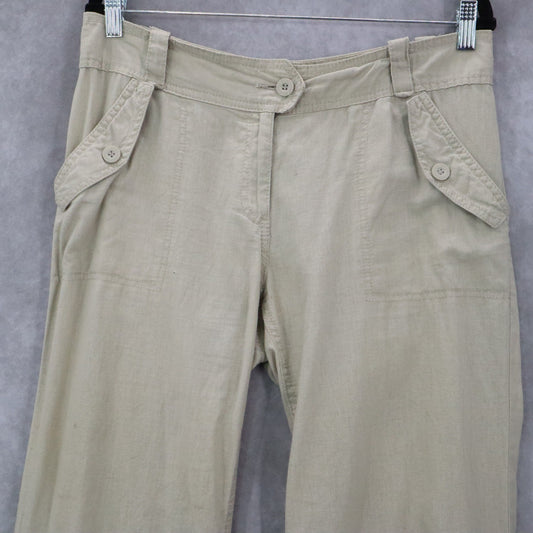 H&M Khaki Utility Cargo Pants Button Pocket Straight Leg Casual Travel M Medium