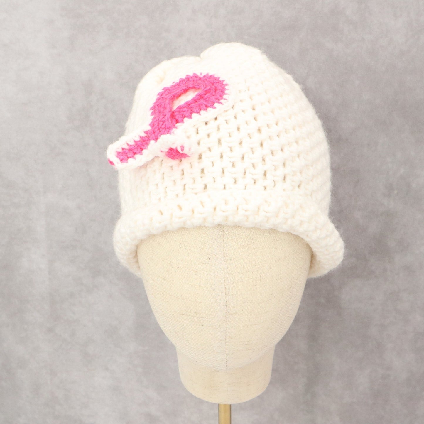 Pink Ribbon Cable Knit Y2K Vintage Breast Cancer Beanie Cap Hat OS