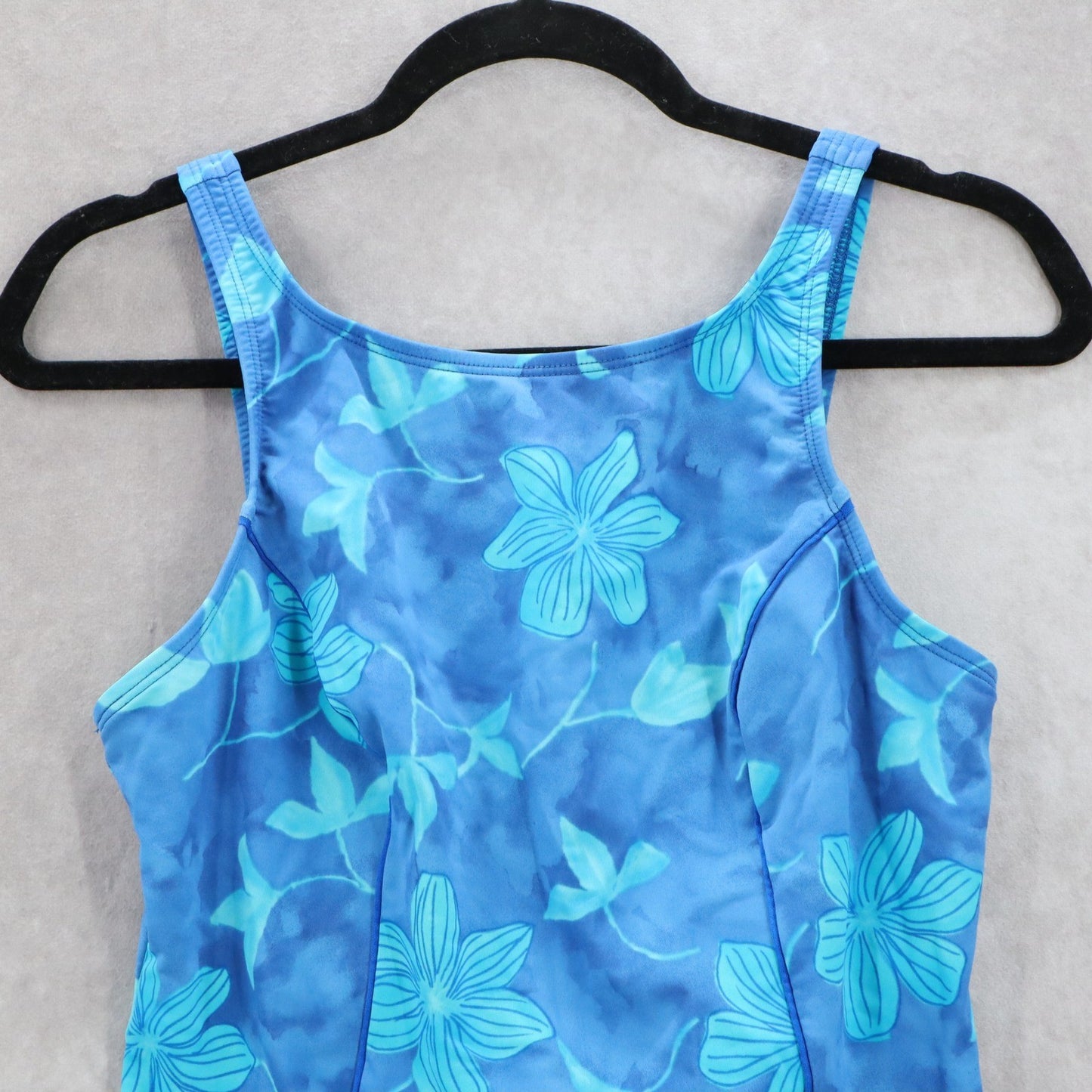 Blue Floral Swim Beach Boho Sports Bra Crop Summer Tank Tankini Top S Small