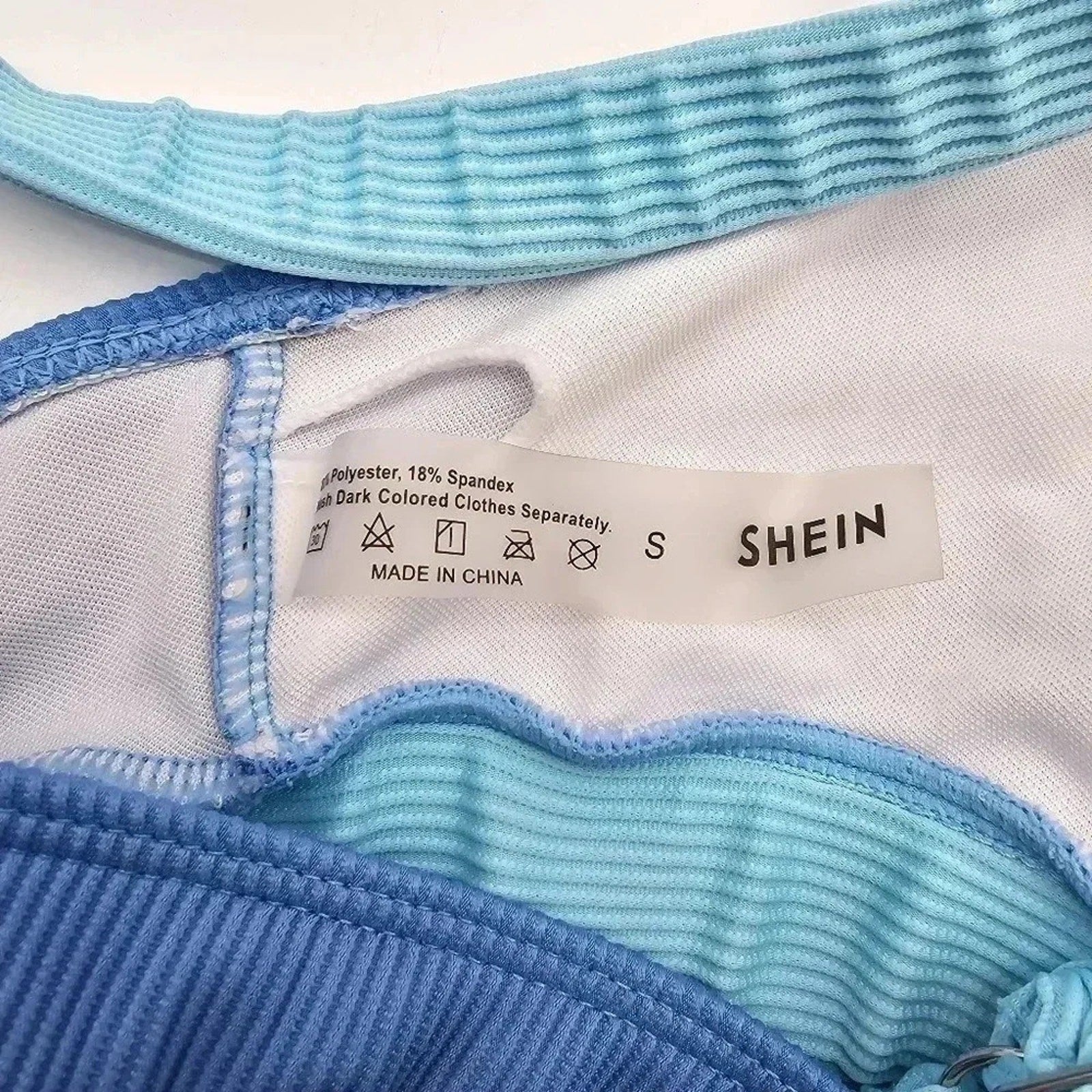 Shein Blue Ribbed Adjustable Strap Bikini Top Swimwear Swimsuit Small