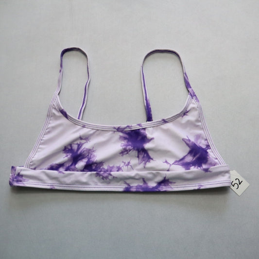 Purple Tie Dye Pull On Swim Boho Hippie Sports Bra Bralette Bikini Top L Large