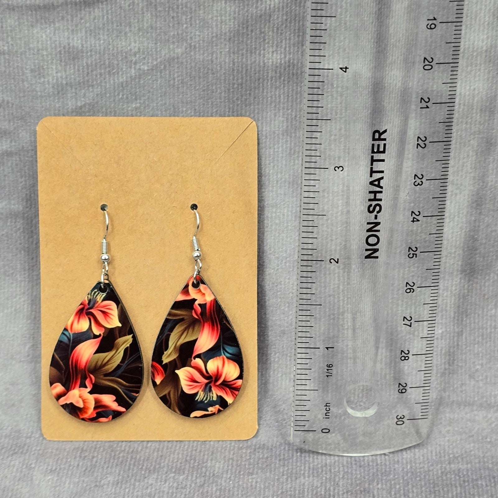 Black Teardrop Floral Hook Handmade Earrings #JB1E5