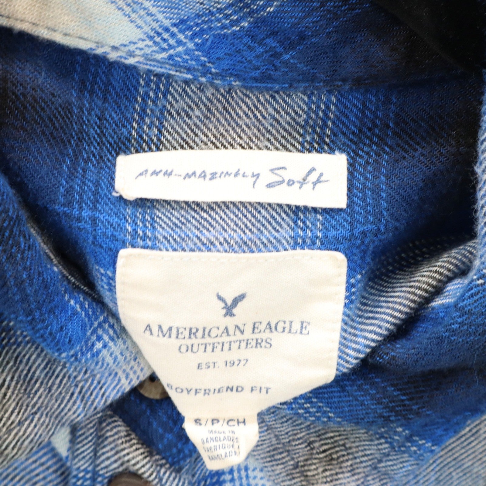 American Eagle Outfitters Flannel Plaid Long Sleeve Button Boyfriend Fit Small
