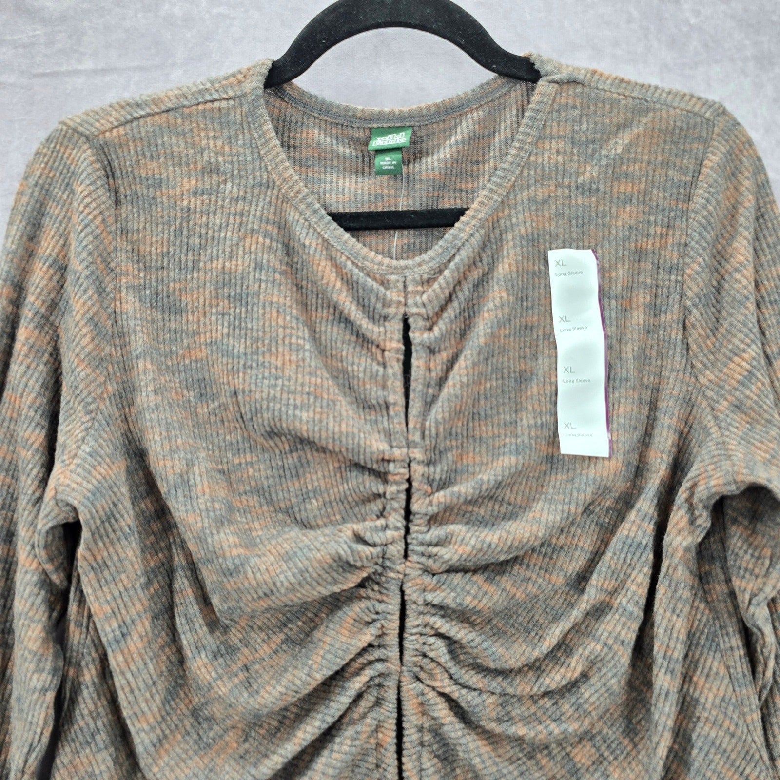 Wild Fable Brown Knit Crop Drawstring Split Long Sleeve Cozy Top NWT Extra Large
