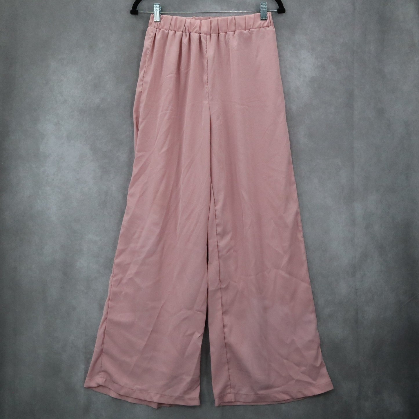 Pink Belted Wide Leg Boho Pull On Straight Leg Elastic Trousers Pant M Medium