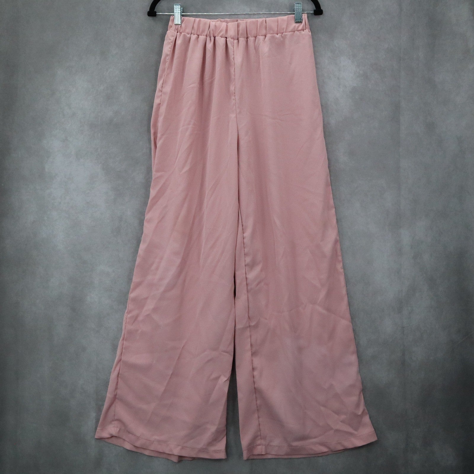 Pink Belted Wide Leg Boho Pull On Straight Leg Elastic Trousers Pant M Medium
