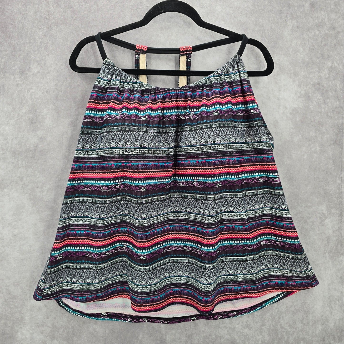 Kona Sol Black Multi Color Print Padded Swimwear Tankini Tank Top Plus 24W 2X
