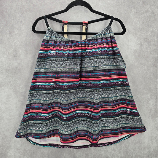 Kona Sol Black Multi Color Print Padded Swimwear Tankini Tank Top Plus 24W 2X
