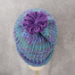 Blue Crochet Pom Pom Cable Knit Chunky Vintage Y2K Cottage Beanie Cap Hat OS
