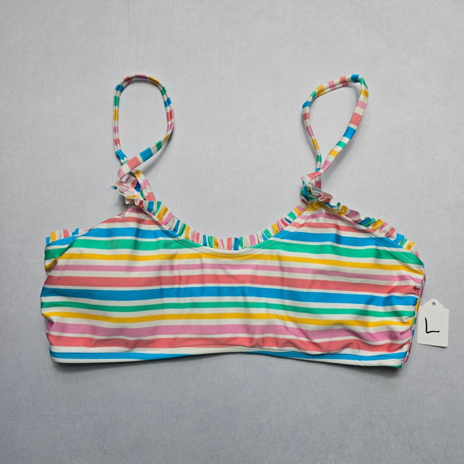 Indigo Rein Pink Stripe Ruffle Padded Swim Bra Beach Bralette Bikini Top L Large