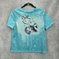Blue Reindeer Moose Christmas Holoday Festive Print Tshirt Top Small