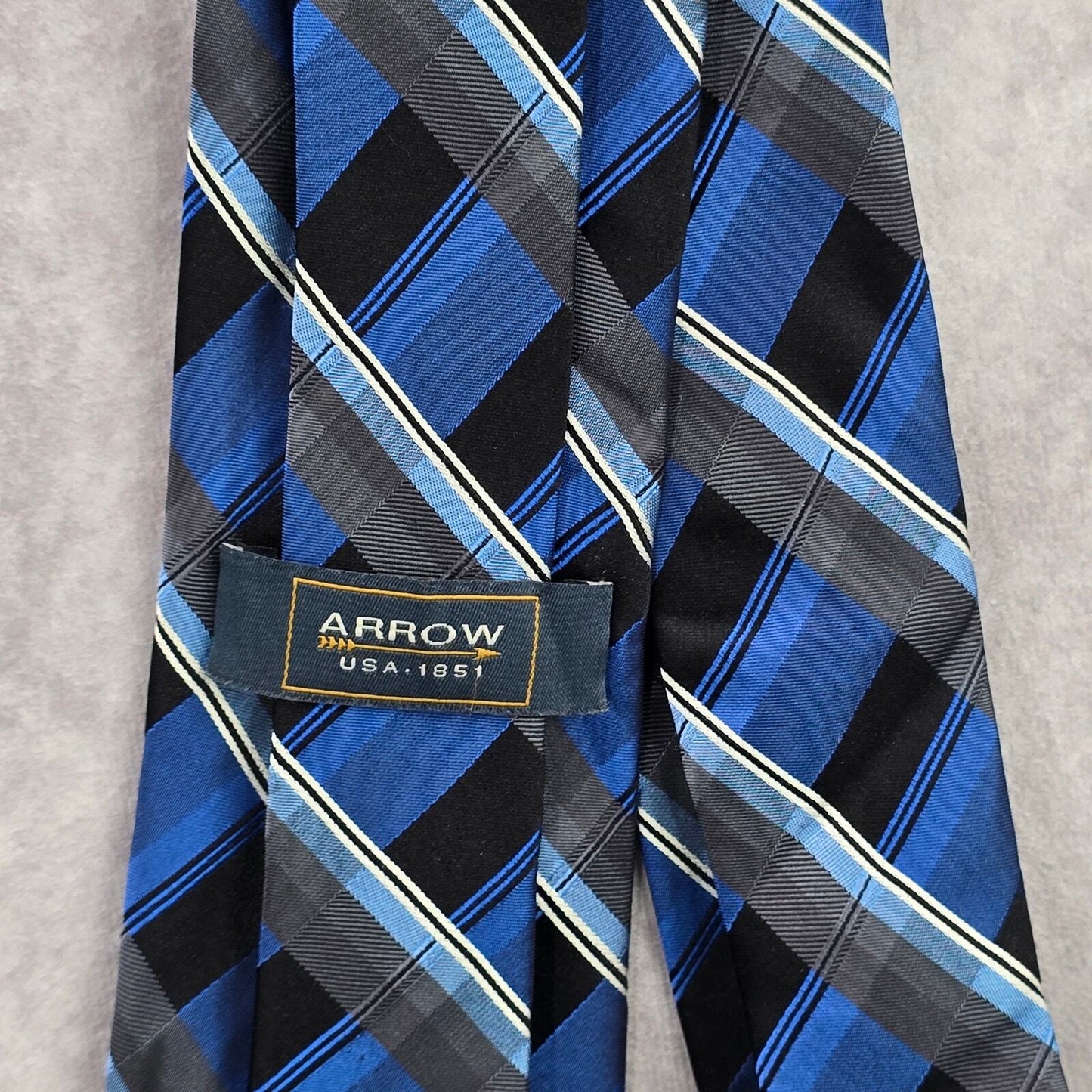 Arrow Blue Gray Black Plaid Tartan Stripe Executive 100% Silk Men's Neck Tie