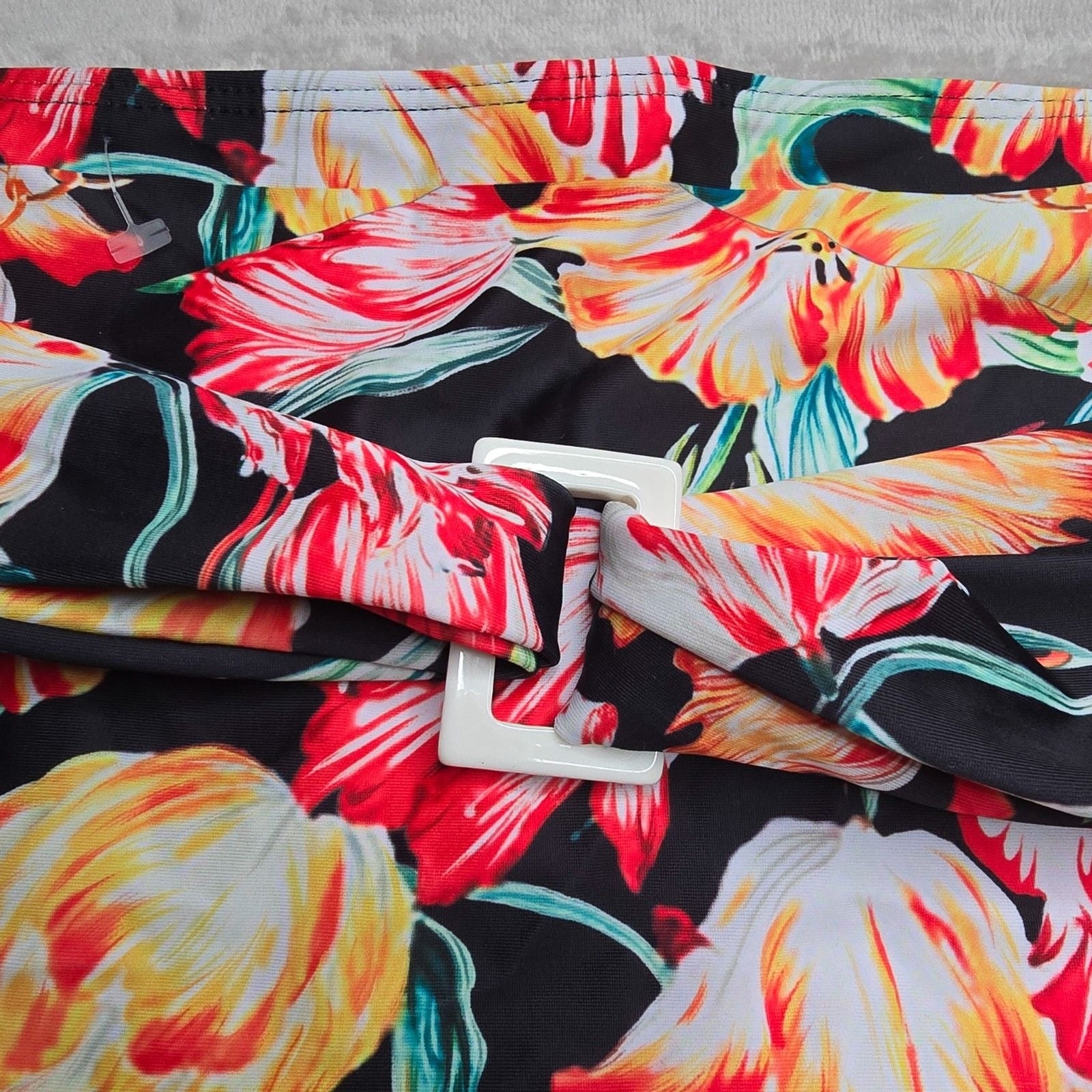 Shein Black Floral High Waist Belt Buckle Swimsuit Swimwear Bikini Bottom 2XL