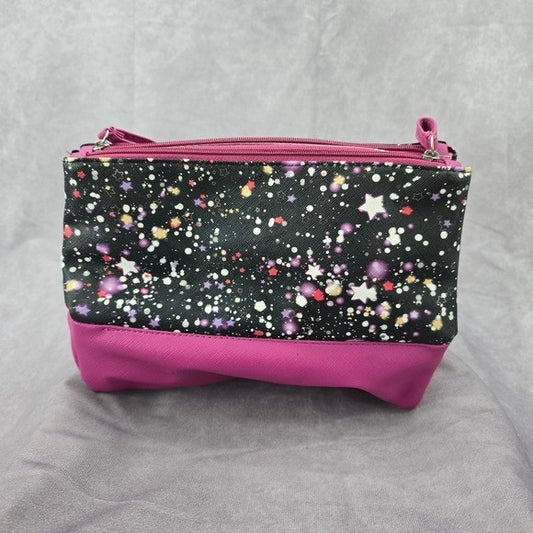 Tahari Purple Star Double Zipper Toiletries Snap Makeup Cosmetics Bag
