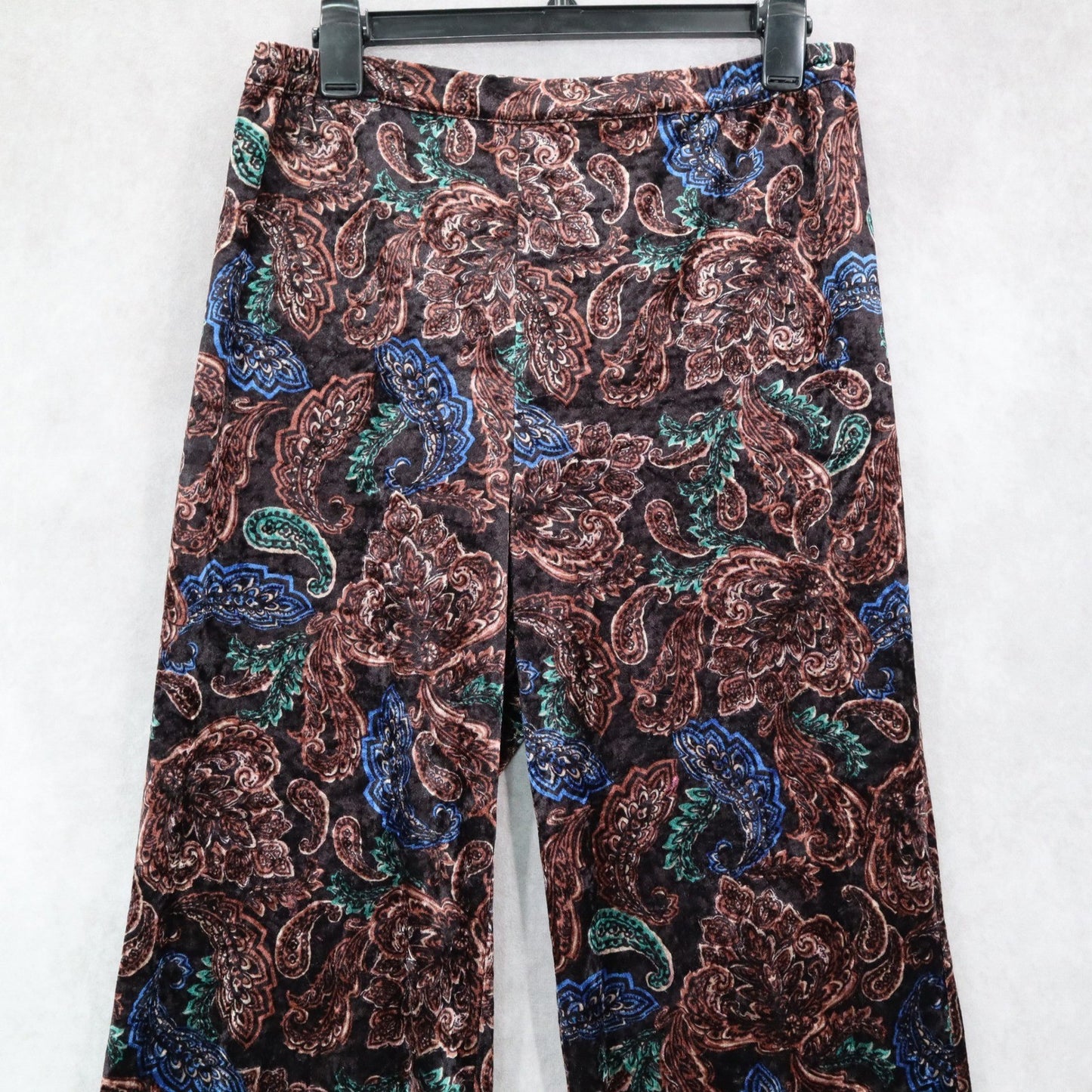 Joan Rivers Black Wide Leg Pull On Velvet Paisley Vintage Whimsy Pants Small