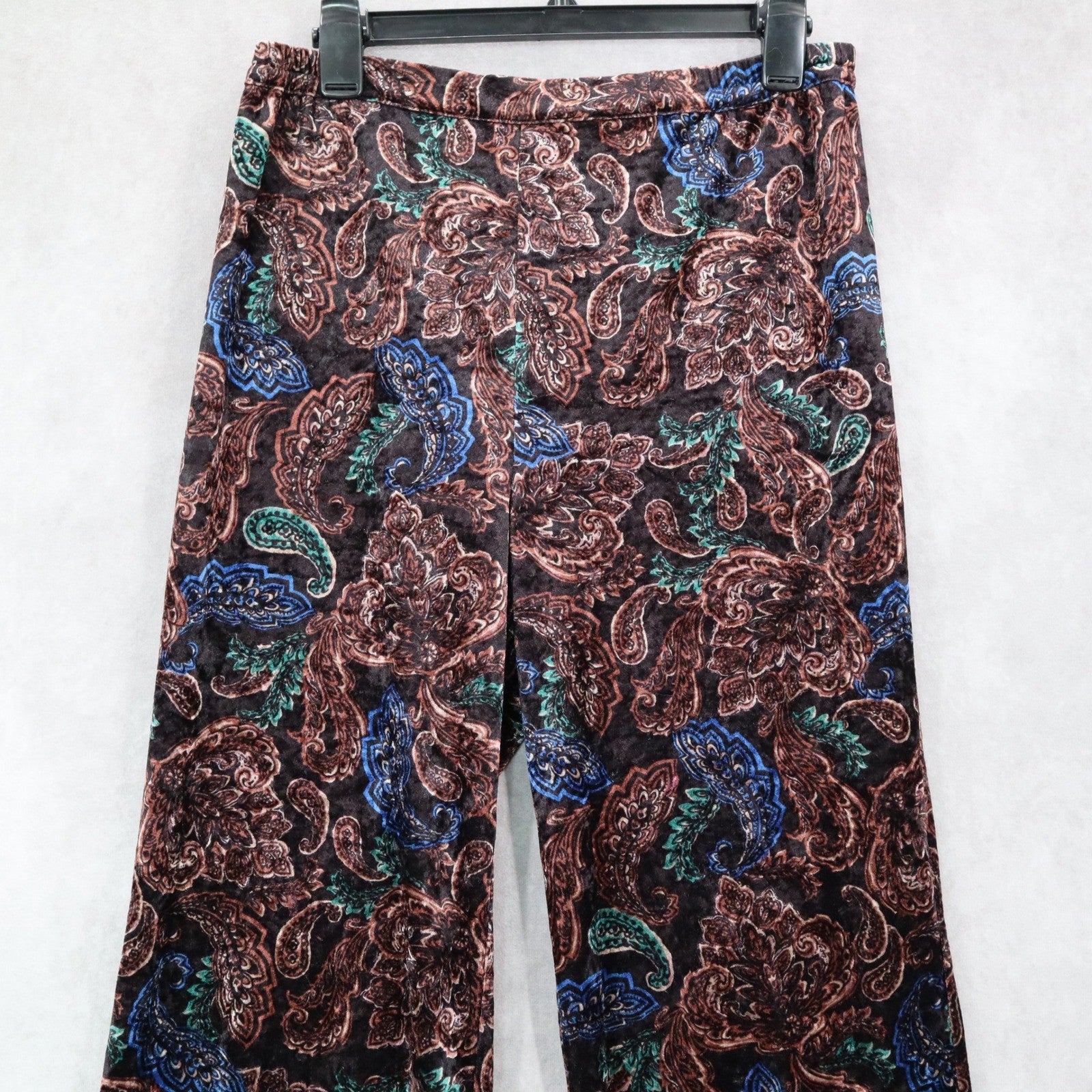 Joan Rivers Black Wide Leg Pull On Velvet Paisley Vintage Whimsy Pants Small