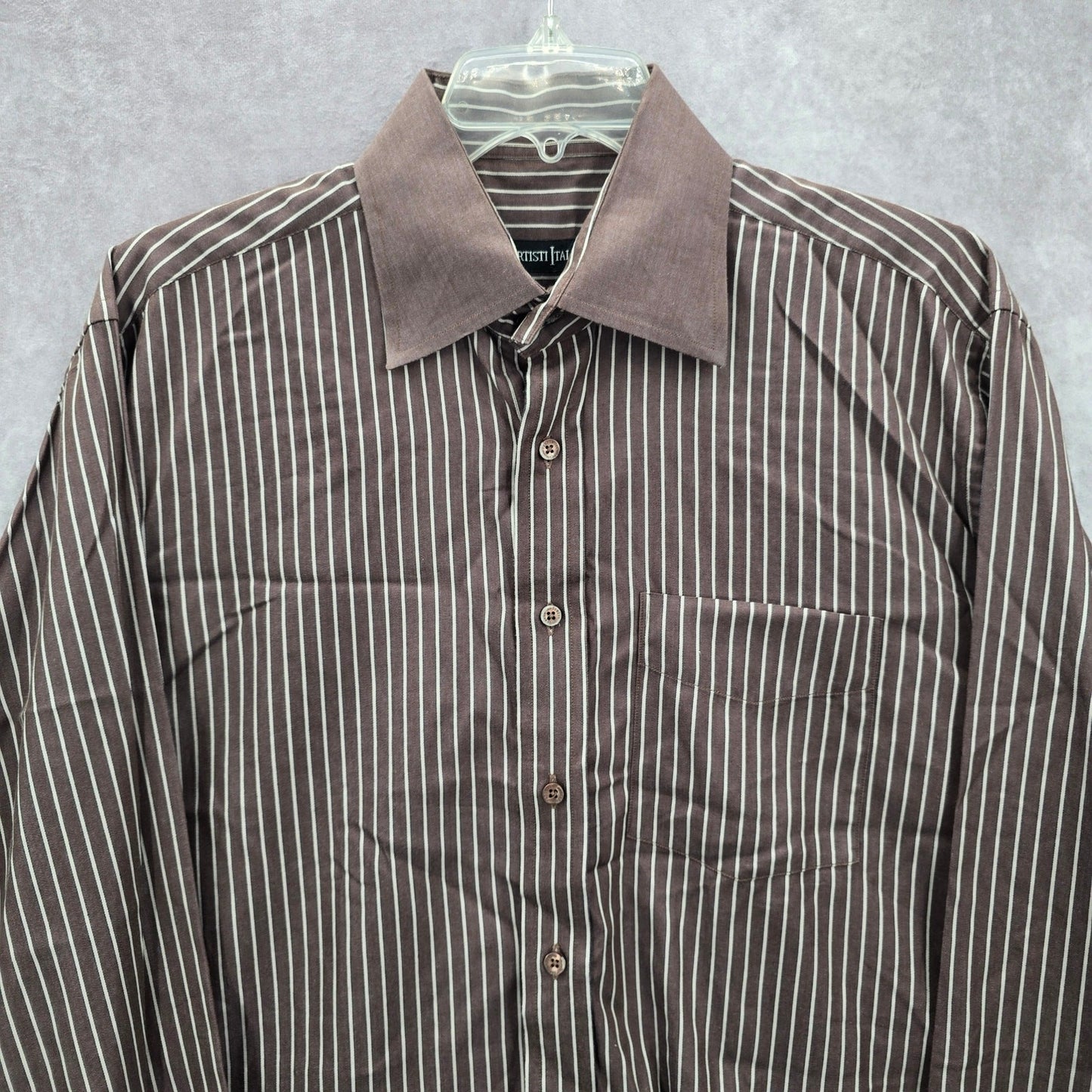 Artisti Italiani Brown Stripe Mens Cotton Button Down Long Sleeve Shirt XXL 43