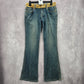 XOXO Blue Straight Bootcut Flare Gold Sequin Denim Jeans Pants 7/8