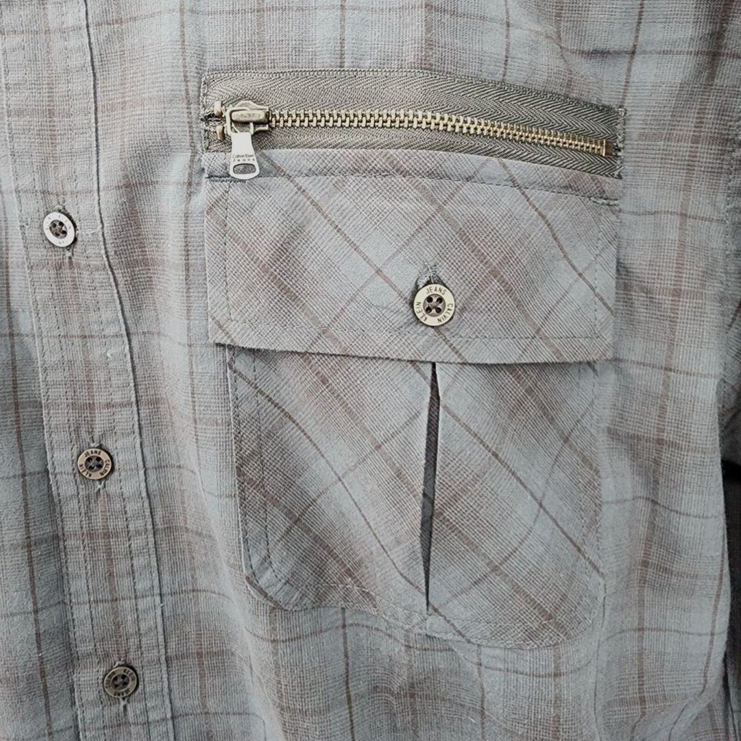 Calvin Klein One Jeans Blue Plaid Button Up Long Sleeve Dress Shirt Extra Large