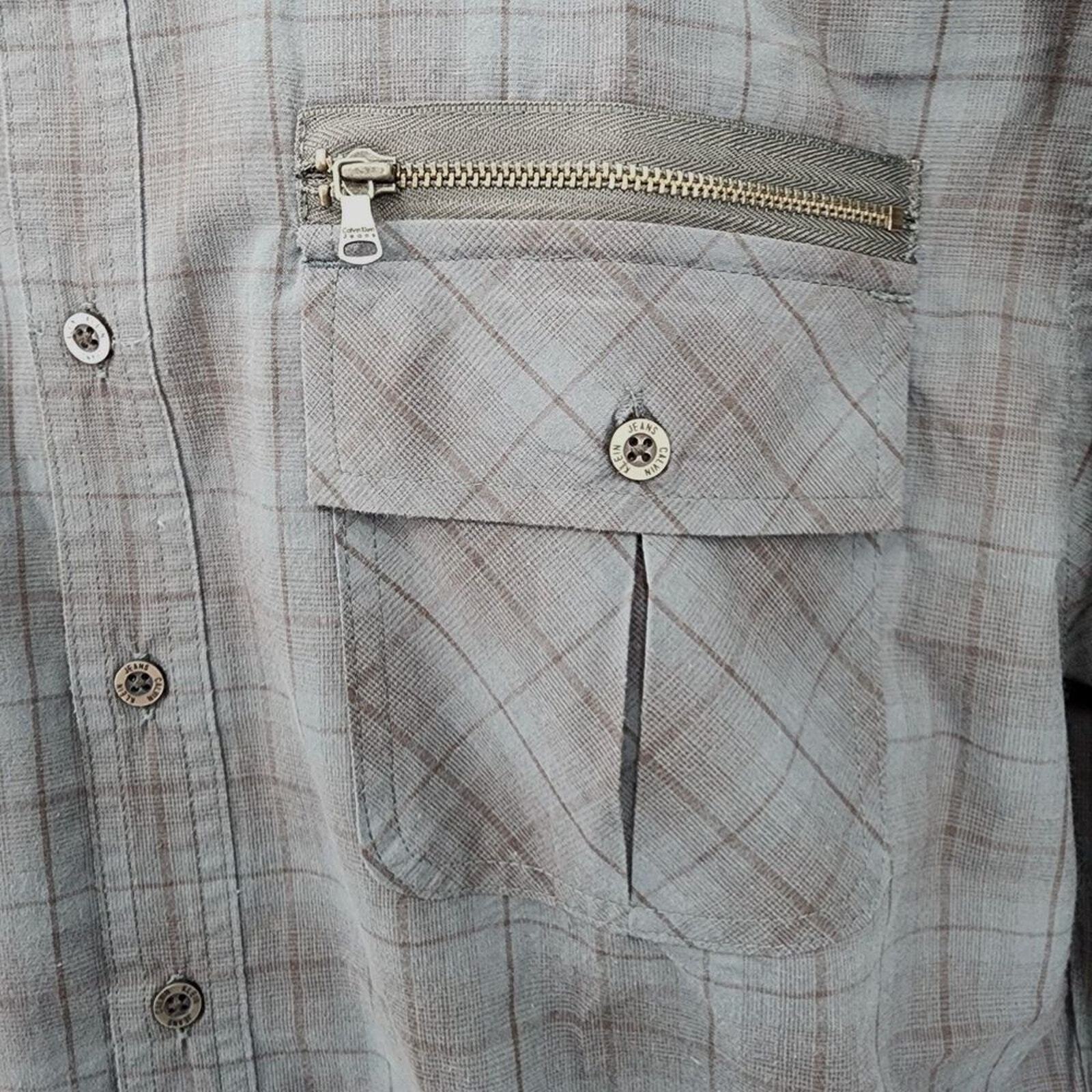 Calvin Klein One Jeans Blue Plaid Button Up Long Sleeve Dress Shirt Extra Large