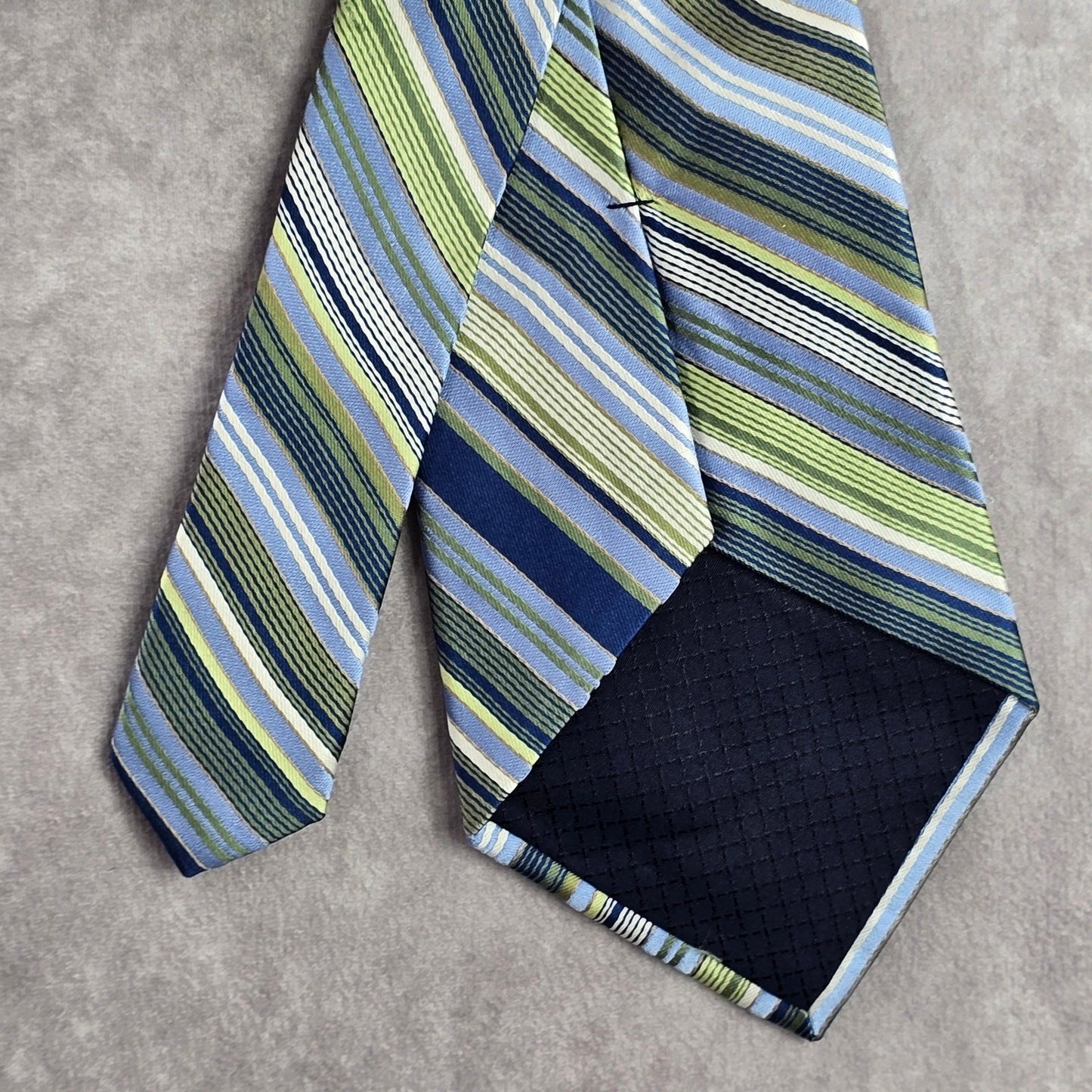 Stafford Blue Green Stripe Repp Geometric Executive Silk Neck Tie Men's