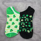 Irish Clover Rainbow Shamrock Hat Print Set Of 2 Back White Green Low Socks