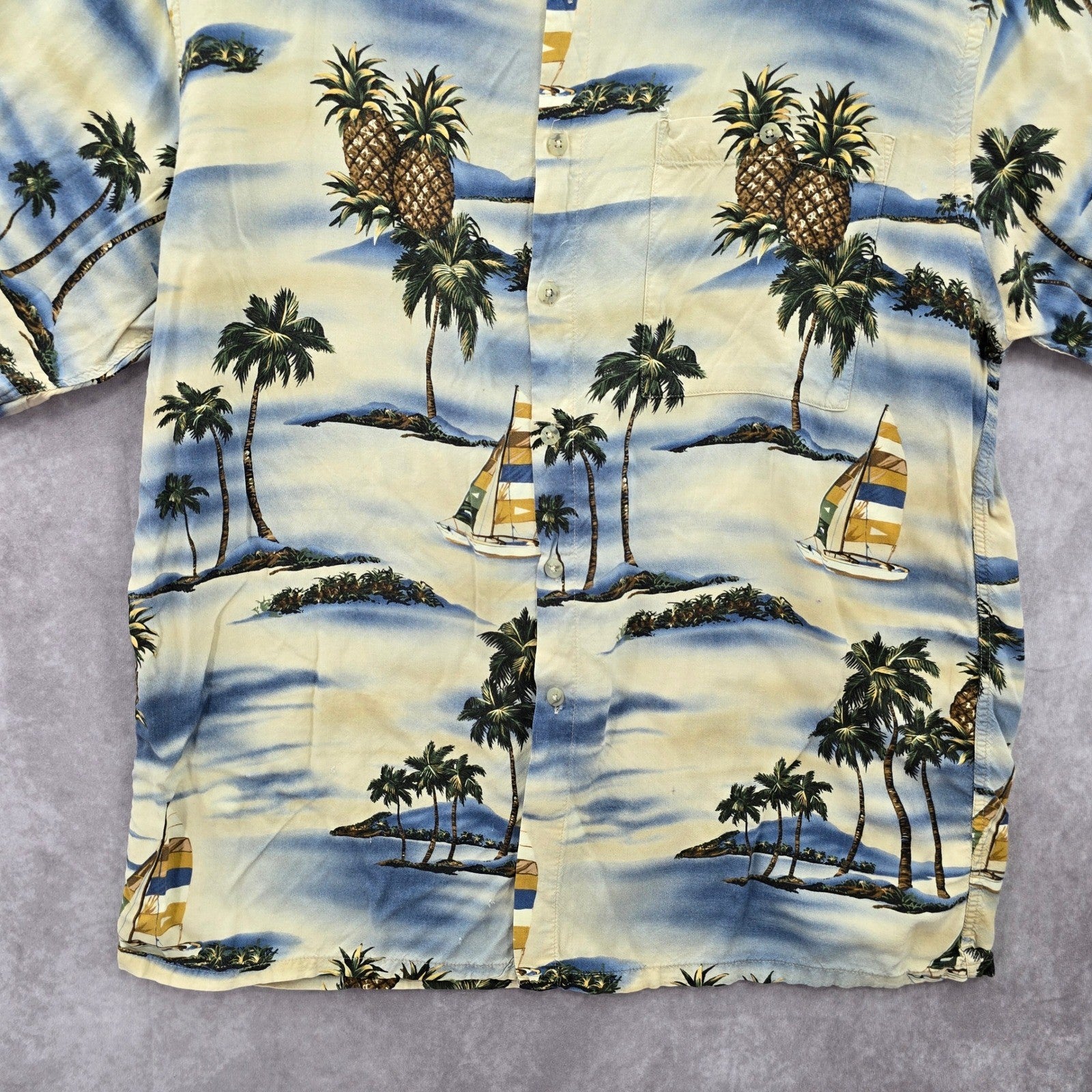 Campia Moda Beach Palm Tropical Surf Island Vintage Relax Hawaiian Shirt L