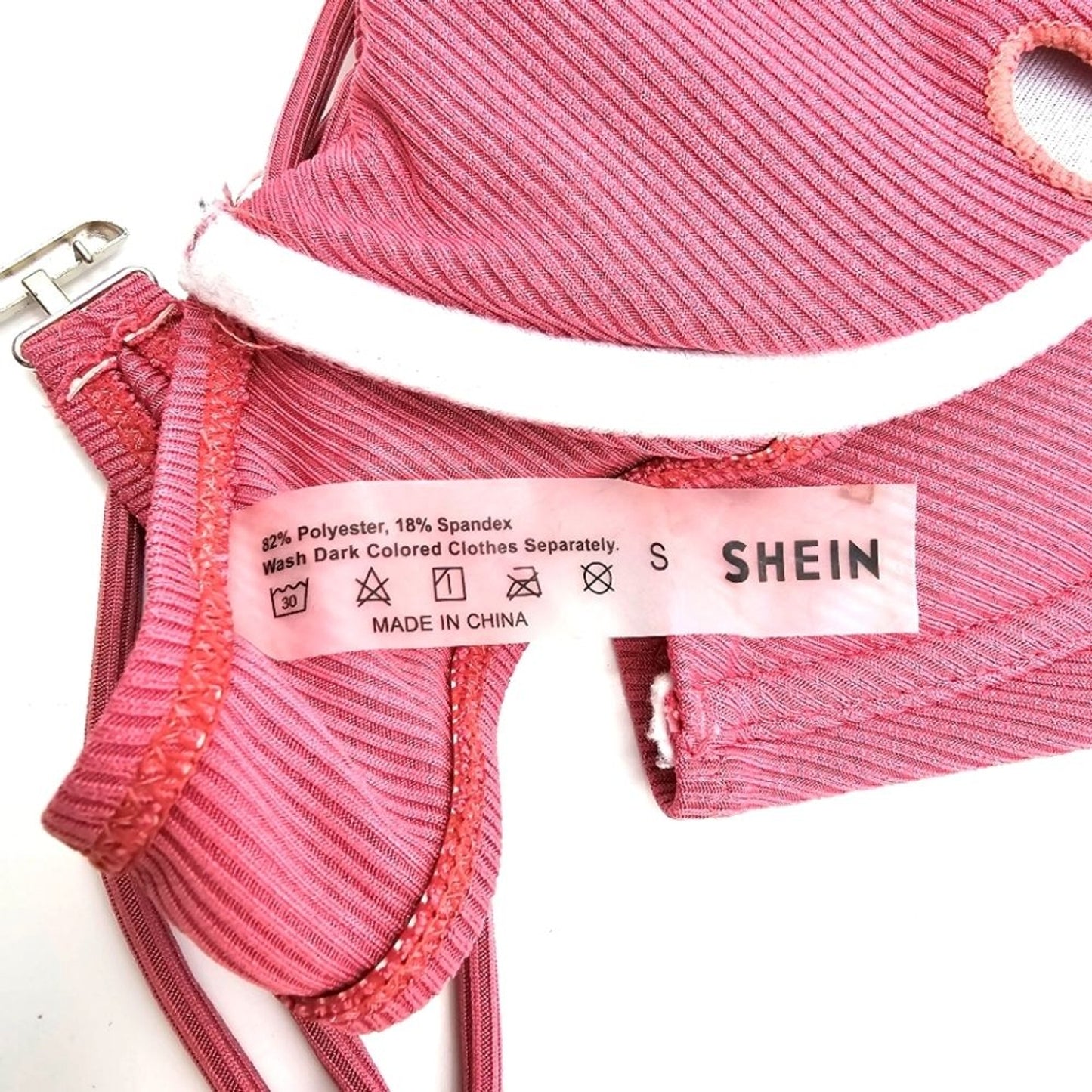 Shein Pink Ribbed Padded Underwire Adjustable Strap Bikini Top Swimwear