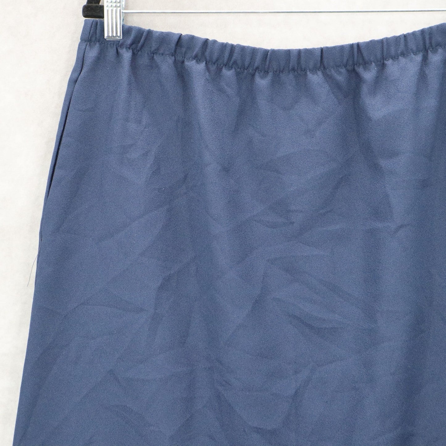 Navy Blue Pencil Secretary Business Casual Pull On Elastic Knee Length Skirt 14