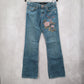 Calvin Klein Blue Floral Embroidered Low Rise Flare Denim Jeans Pants S Small 4