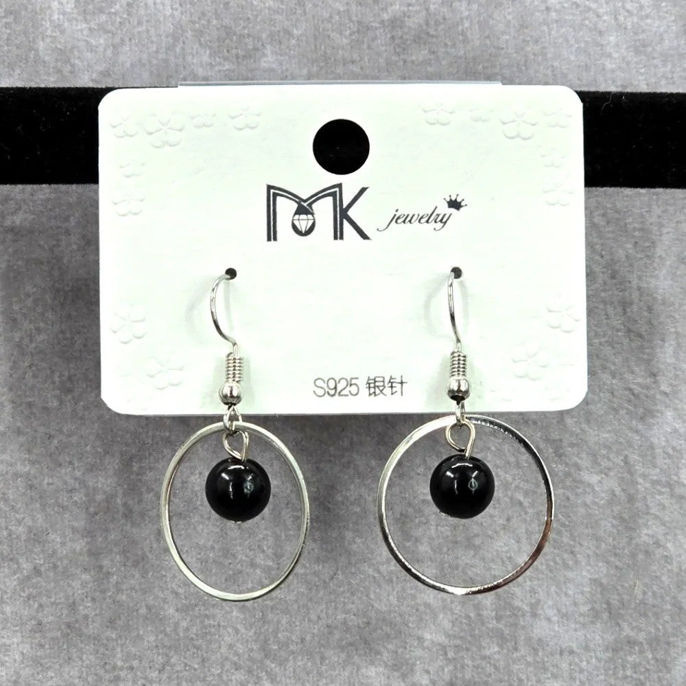 Silver Circle Black Bead Drop Dangle Hook Fashion Jewelry Earrings NWT JB2-46