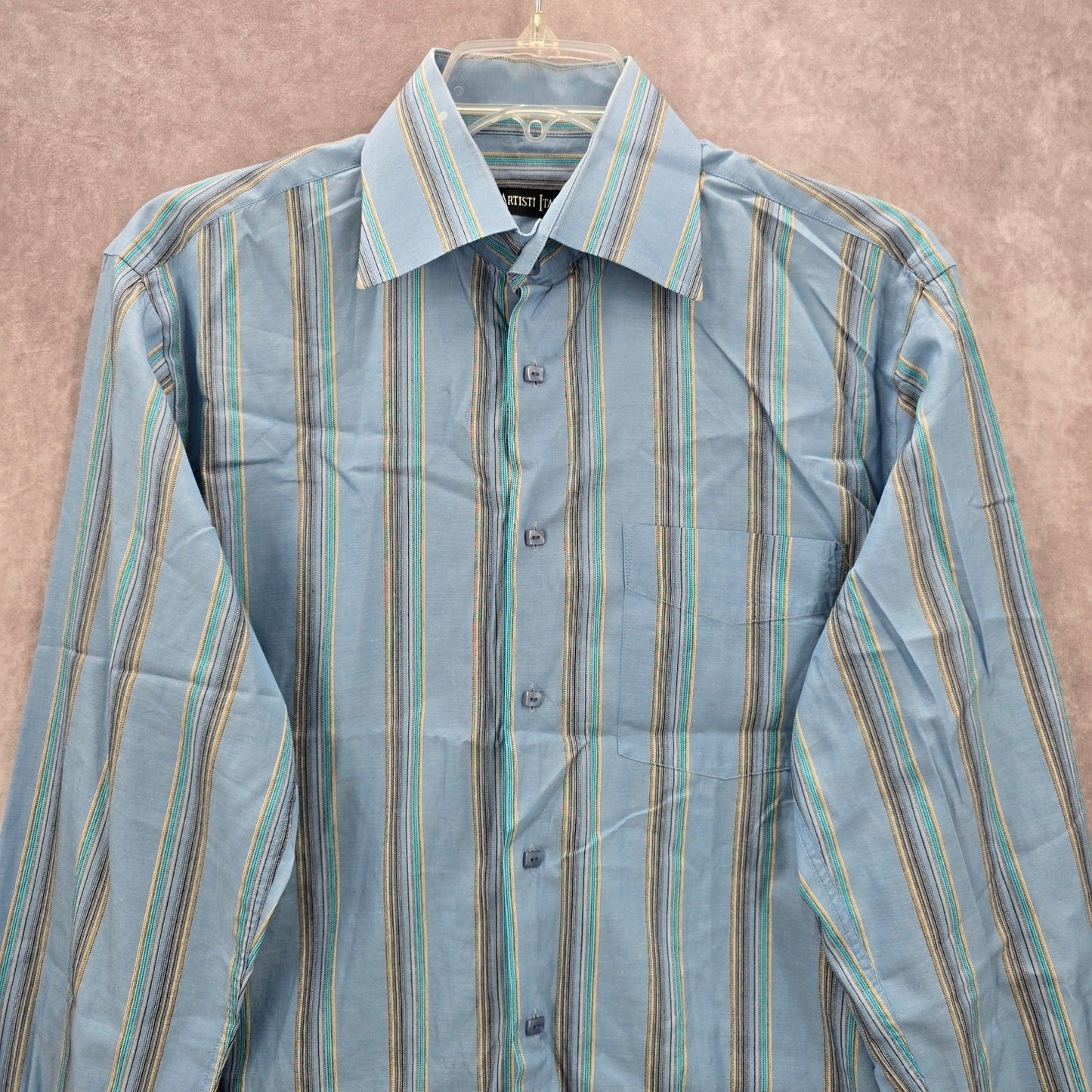 Artisti Italiani Blue Stripe Mens Button Down Long Sleeve Cotton Dress Shirt XL